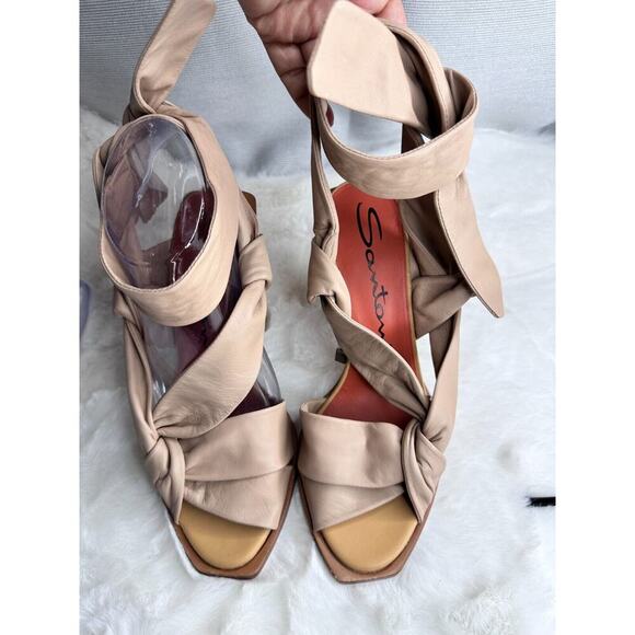 Santoni Tan Leather Straps Women's High Heel Sandal Pump Size UE 37 - Picture 10 of 16